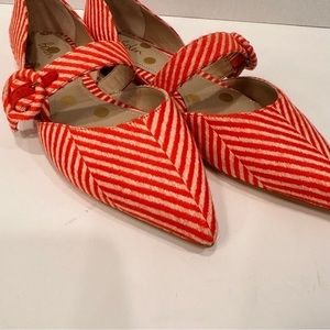 Boden Evie women’s pointed toe flats orange saffron white stripes size 10.5